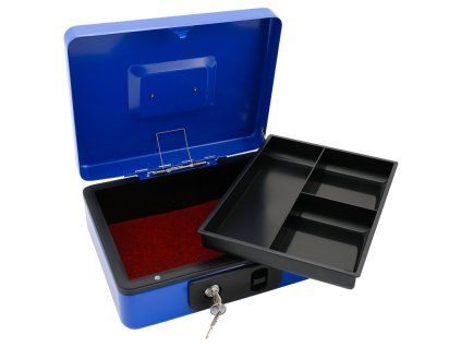 Pokladňa so zámkom 25x20x9 cm + zásobník na peniaze - modrá